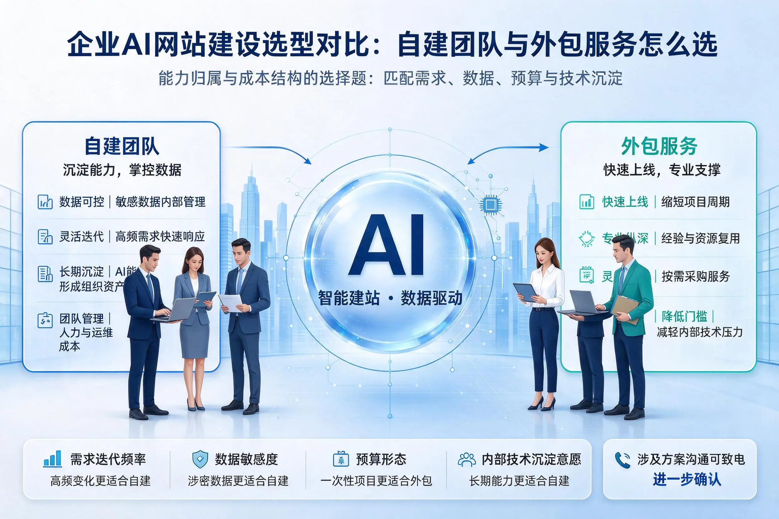资阳企业AI网站建设选型对比：自建团队与外包服务怎么选